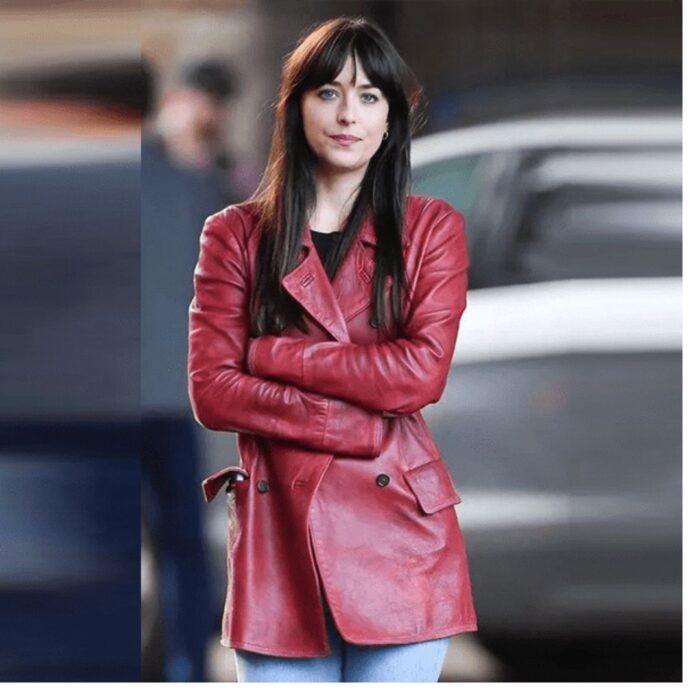 Dakota Johnson Madame Web Red Leather Jacket