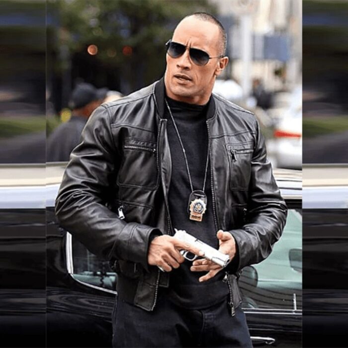 Dwayne Johnson Black Bomber Leather Jacket