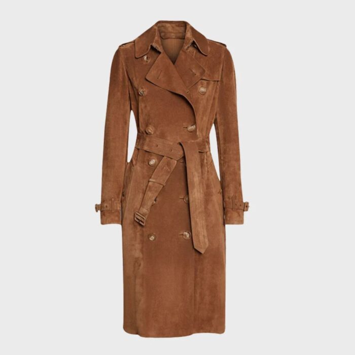 Elegant Women’s Brown Suede Trench Coat