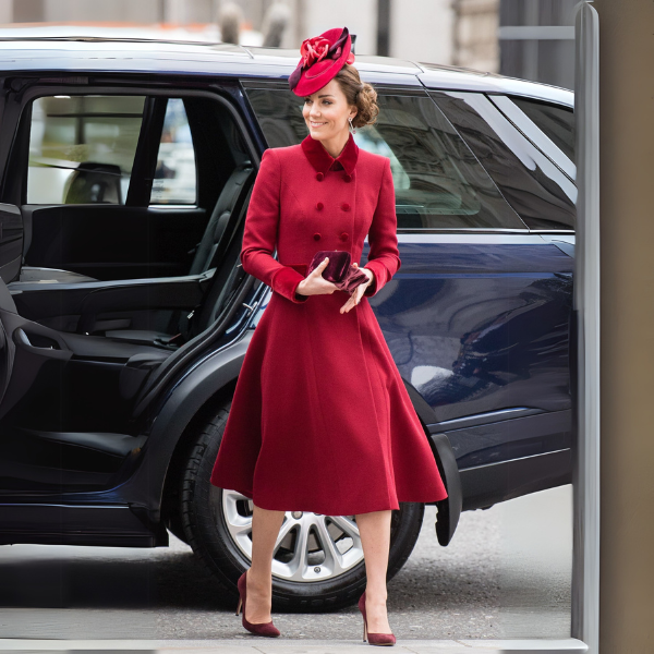 Princess Kate Middleton Red Long Wool Coat