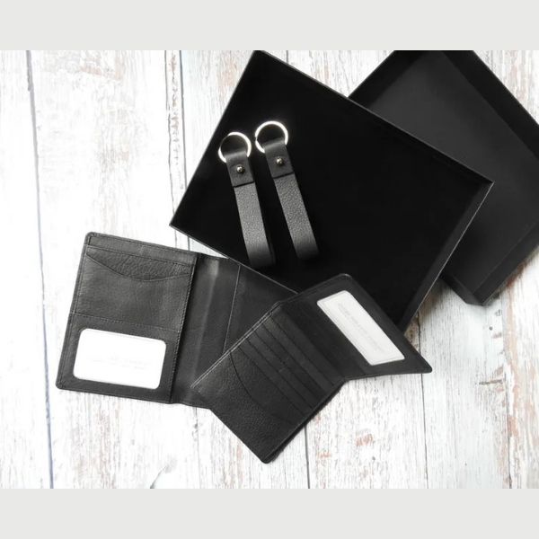Black Leather Wallet Set