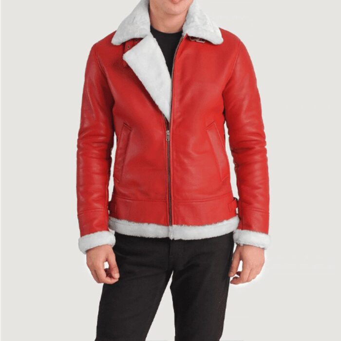 Francis B-3 Shearling Red Leather Bomber Jacket