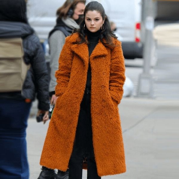 Selena Gomez Fur Long Coat From Only Murders in the Building