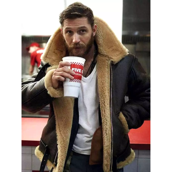 Tom Hardy Shearling Lining Brown Leather Jacket